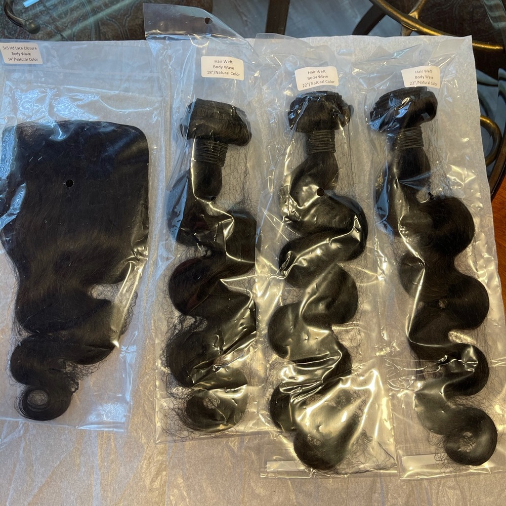 Virgin Hair 18-22-22 w 14 in HD 5x5 closure